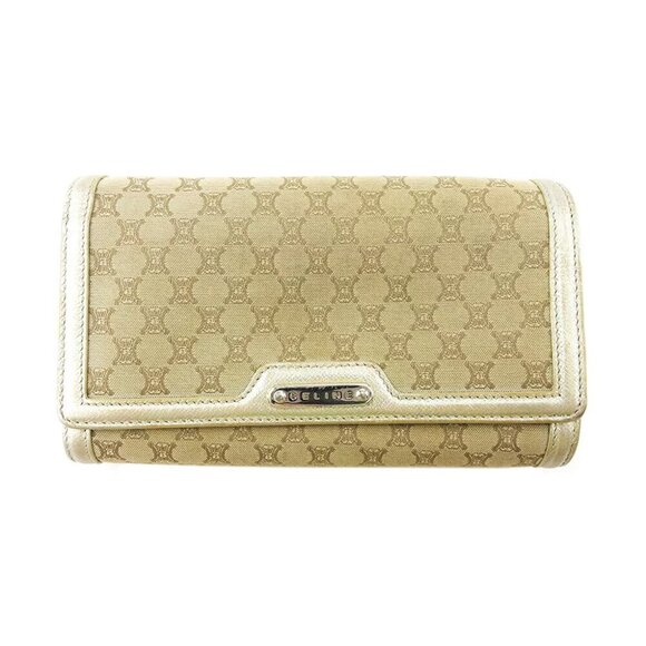 Celine long wallet Macadam Beige Canvas x Leather Authentic USED - Picture 1 of 11